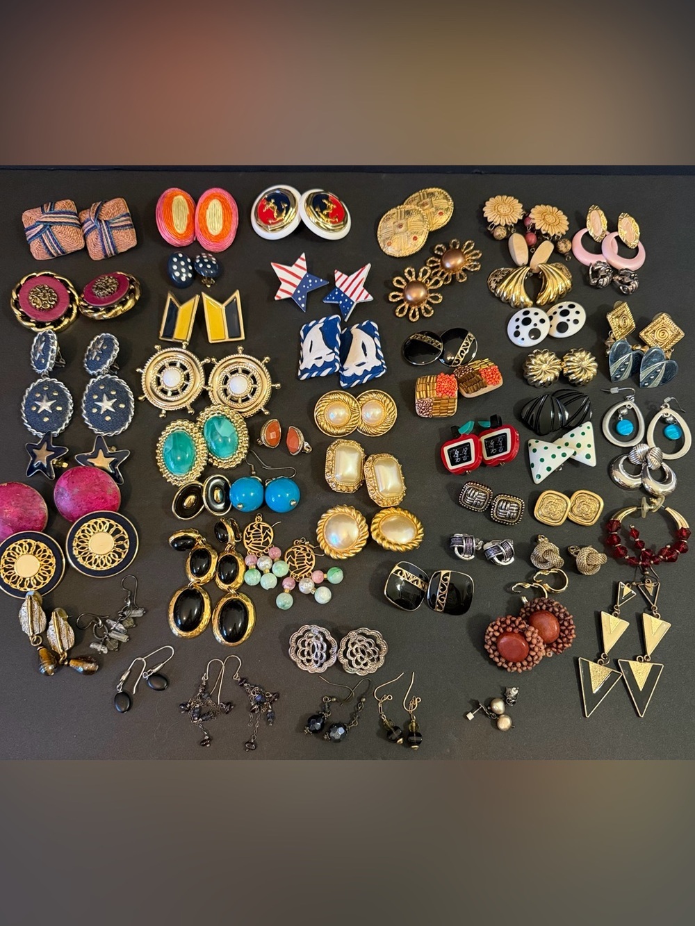 Vintage Costume Jewelry Earrings 80s 90s Y2K Pierced Clip Chunky Retro Lot 56x